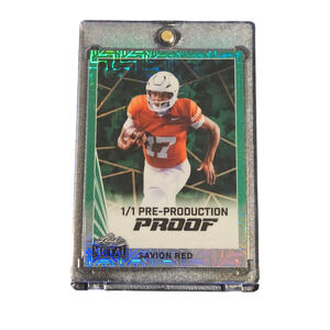 Leaf Metal Football 1/1 Pre-Production Proof Savion Red Green Holo Rare Card